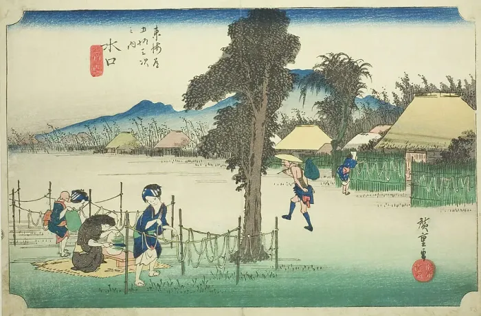 Framed Print : Minakuchi: Dried Gourd Shavings, A Local Specialty (Minakuchi, meibutsu kanpyo)... c. 1833 / 34. Creator: Ando Hiroshige Framed Print : Minakuchi: Dried Gourd Shavings, A Local Specialty (Minakuchi, meibutsu kanpyo)... c. 1833 / 34. Creator: Ando Hiroshige