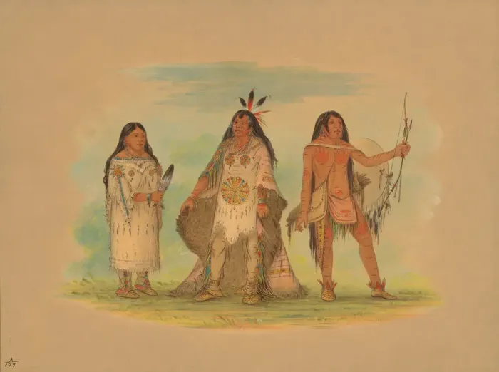 Framed Print : Three Minatarree Indians, 1861. Creator: George Catlin Framed Print : Three Minatarree Indians, 1861. Creator: George Catlin