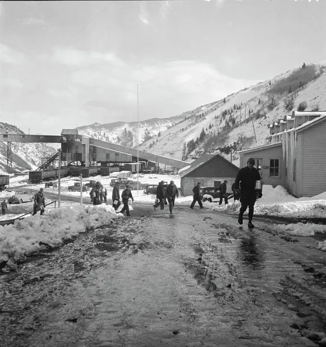 Framed Print : Miners coming home, Blue Blaze mine, Consumers, mining town near Price, Utah, 1936. Creator: Dorothea Lange Framed Print : Miners coming home, Blue Blaze mine, Consumers, mining town near Price, Utah, 1936. Creator: Dorothea Lange