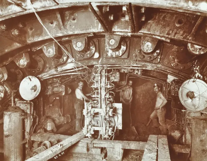 Framed Print : Miners at work on the construction of the Rotherhithe Tunnel, Bermondsey, London, February 1907 Framed Print : Miners at work on the construction of the Rotherhithe Tunnel, Bermondsey, London, February 1907