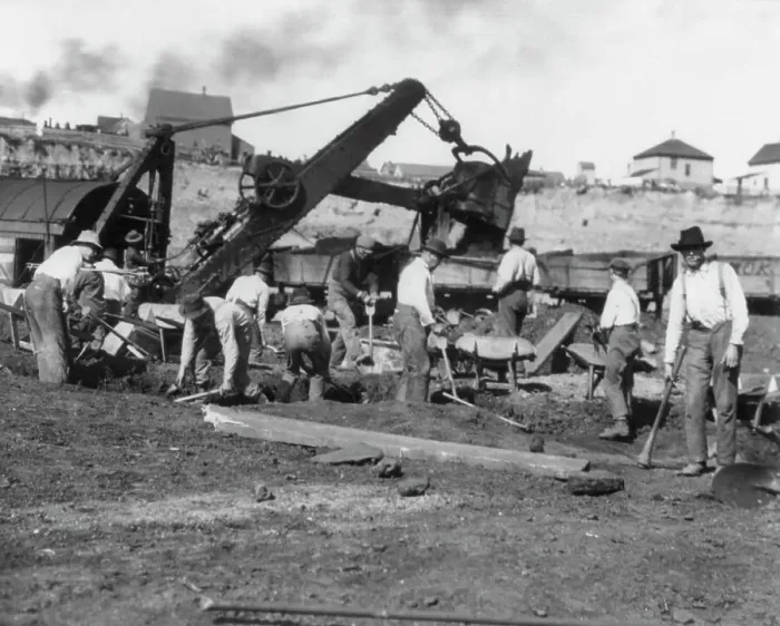 Framed Print : Miners at work on the Mesabi Range in northeast Minnesota, 1903. Creator: Frances Benjamin Johnston Framed Print : Miners at work on the Mesabi Range in northeast Minnesota, 1903. Creator: Frances Benjamin Johnston