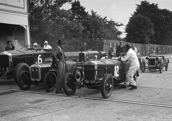 Minerva, Austin and Alvis at the start of an Inter-Club Meeting, Brooklands, 20 June 1931