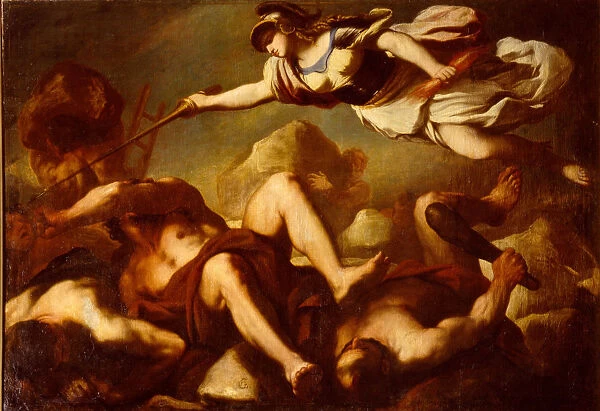 Minerva in the fight against Gigantes. Artist: Giordano, Luca (1632-1705)