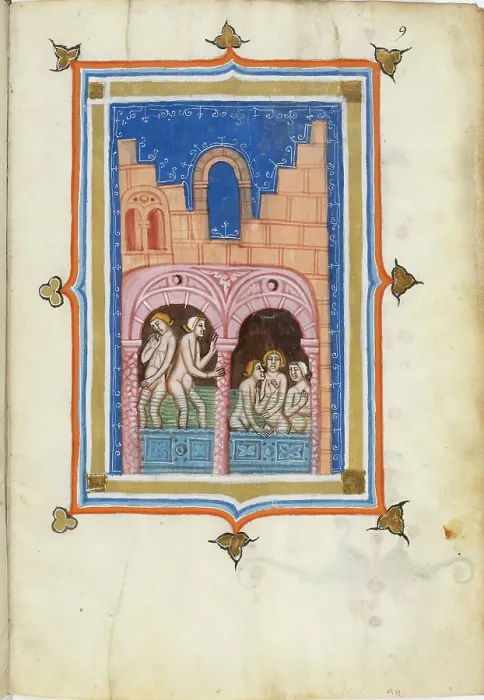 Framed Print : Miniature from De balneis puteolanis by Petrus de Ebulo, 14th century. Creator: Anonymous master Framed Print : Miniature from De balneis puteolanis by Petrus de Ebulo, 14th century. Creator: Anonymous master