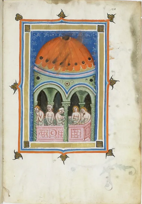 Framed Print : Miniature from De balneis puteolanis by Petrus de Ebulo, 14th century. Creator: Anonymous master Framed Print : Miniature from De balneis puteolanis by Petrus de Ebulo, 14th century. Creator: Anonymous master