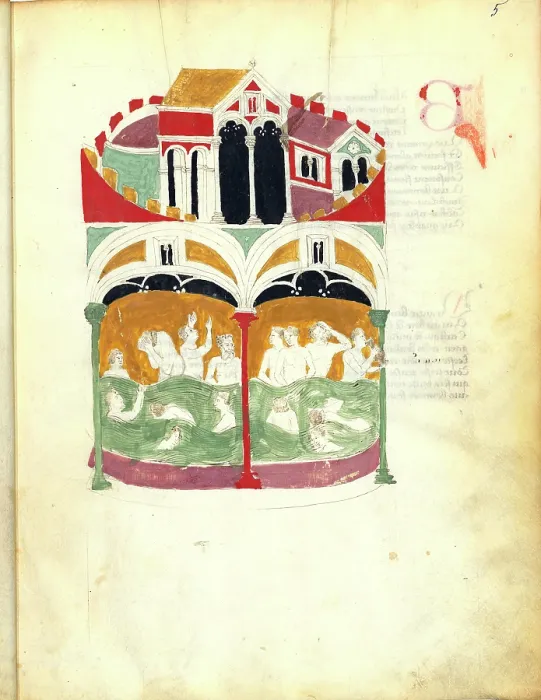 Framed Print : Miniature from De balneis puteolanis by Petrus de Ebulo, 1392. Creator: Anonymous master Framed Print : Miniature from De balneis puteolanis by Petrus de Ebulo, 1392. Creator: Anonymous master