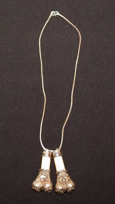 Framed Print : Two Miniature Bone Trumpets on a Chain, 18th century. Creator: Unknown Framed Print : Two Miniature Bone Trumpets on a Chain, 18th century. Creator: Unknown