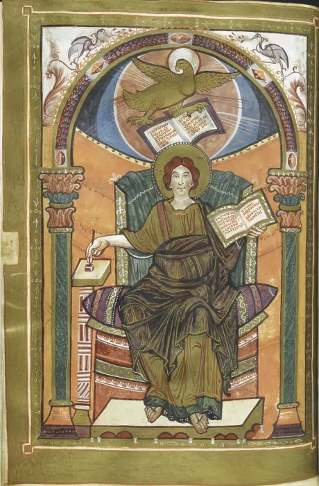 Framed Print : Miniature of an Evangelist portrait of John, 1st quarter of the 9th century. Creator: Unknown