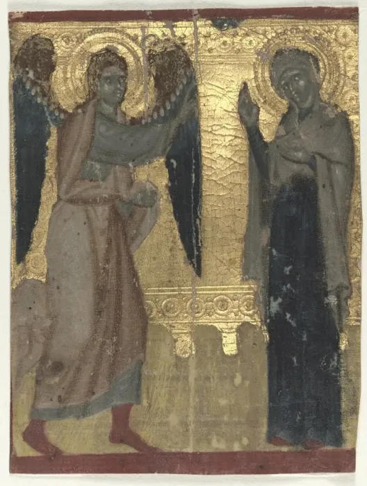 Framed Print : Miniature Excised from a Book of Hours: The Annunciation, late 1200s. Creator: Unknown Framed Print : Miniature Excised from a Book of Hours: The Annunciation, late 1200s. Creator: Unknown