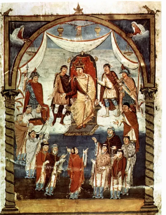 Framed Print : Miniature in a Gospel book from 10th century, Charles II The Bald (823-877), king Framed Print : Miniature in a Gospel book from 10th century, Charles II The Bald (823-877), king