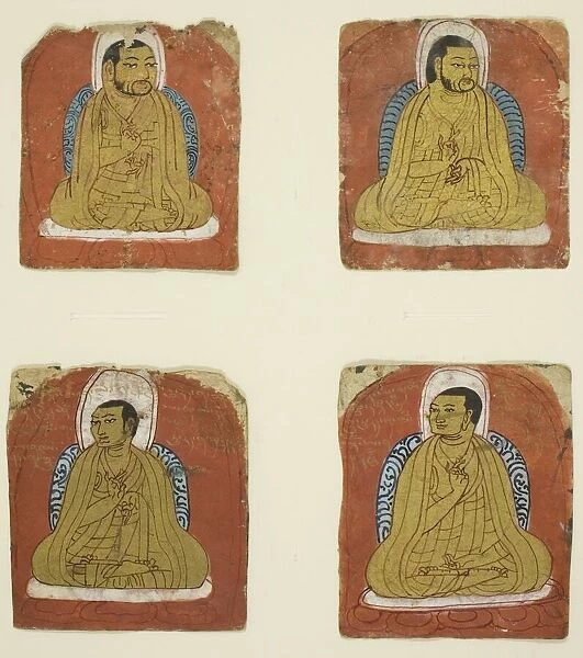 Four Miniature inscribed portraits of four Lamas, 14th century. Creator: Unknown