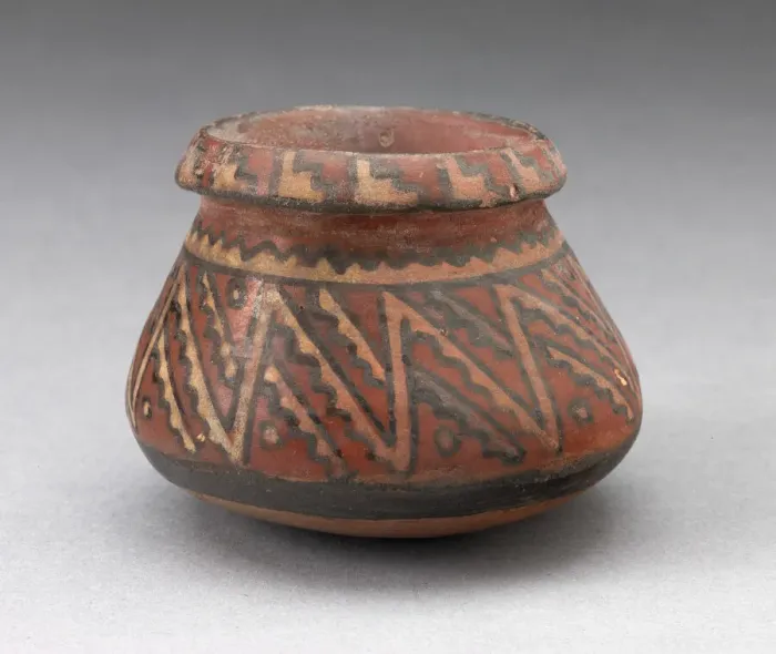 Framed Print : Miniature Jar with Textile-Like Geometric Pattern, A. D. 1450 / 1532. Creator: Unknown Framed Print : Miniature Jar with Textile-Like Geometric Pattern, A. D. 1450 / 1532. Creator: Unknown