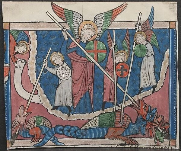 Miniature from a Manuscript of the Apocalypse: The War in Heaven, c. 1295. Creator: Unknown