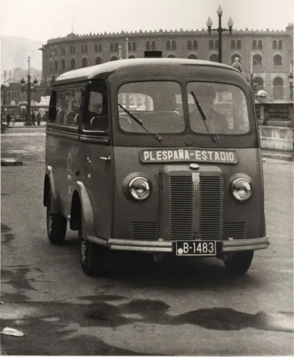 Framed Print : Minibus of public transport to the line from the Spain Square to the Montjuic Stadium Framed Print : Minibus of public transport to the line from the Spain Square to the Montjuic Stadium