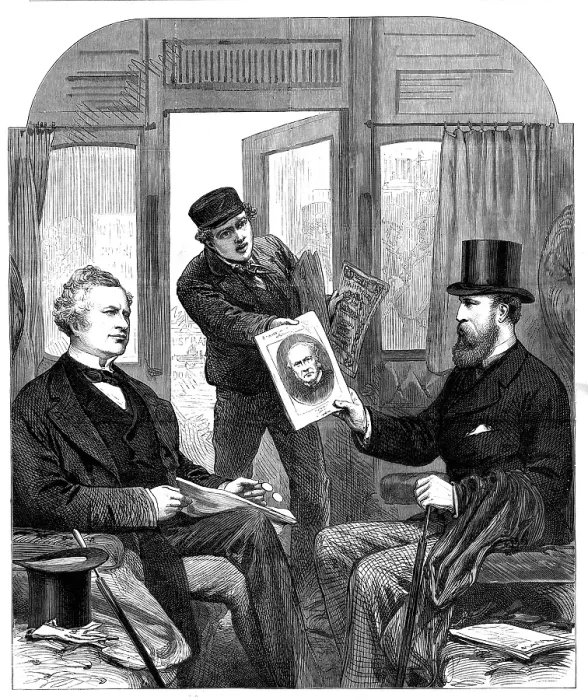 Framed Print : The Ministerial Crisis: a sketch at the Great Western Railway Station, Paddington, April 23, 1880. Creator: Unknown Framed Print : The Ministerial Crisis: a sketch at the Great Western Railway Station, Paddington, April 23, 1880. Creator: Unknown
