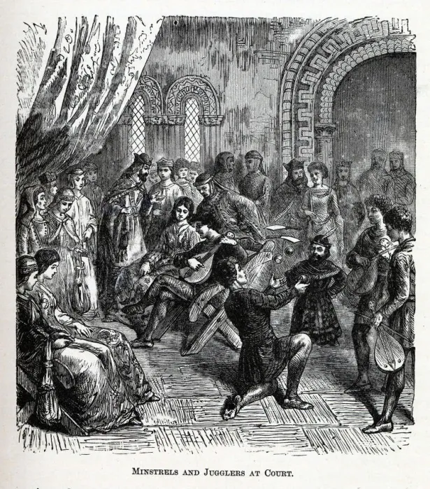 Framed Print : Minstrels and Jugglers at Court, 1882. Artist: Anonymous Framed Print : Minstrels and Jugglers at Court, 1882. Artist: Anonymous