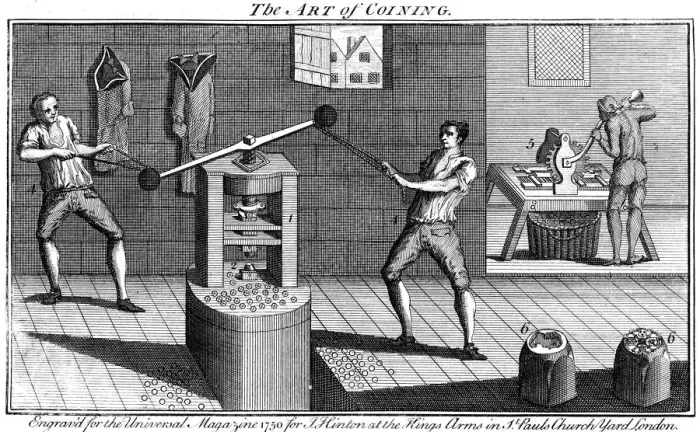 Framed Print : Minting coins, 1750 Framed Print : Minting coins, 1750