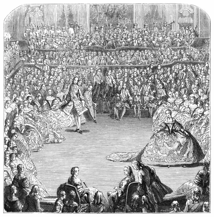 Framed Print : Minuet Dancer And The King, 1754, (1885). Artist: Charles Nicolas Cochin Framed Print : Minuet Dancer And The King, 1754, (1885). Artist: Charles Nicolas Cochin