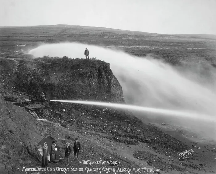 Framed Print : Miocene Ditch Company's mining operations on Glacier Creek, 1910. Creator: Lomen Brothers Framed Print : Miocene Ditch Company's mining operations on Glacier Creek, 1910. Creator: Lomen Brothers