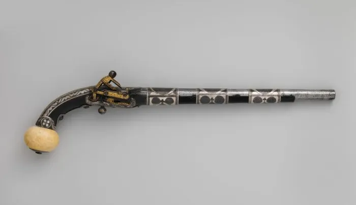 Framed Print : Miquelet Pistol, Caucasian, possibly Georgia or Circassia, dated A. H. 1263 / A. D. 1846-47 Framed Print : Miquelet Pistol, Caucasian, possibly Georgia or Circassia, dated A. H. 1263 / A. D. 1846-47