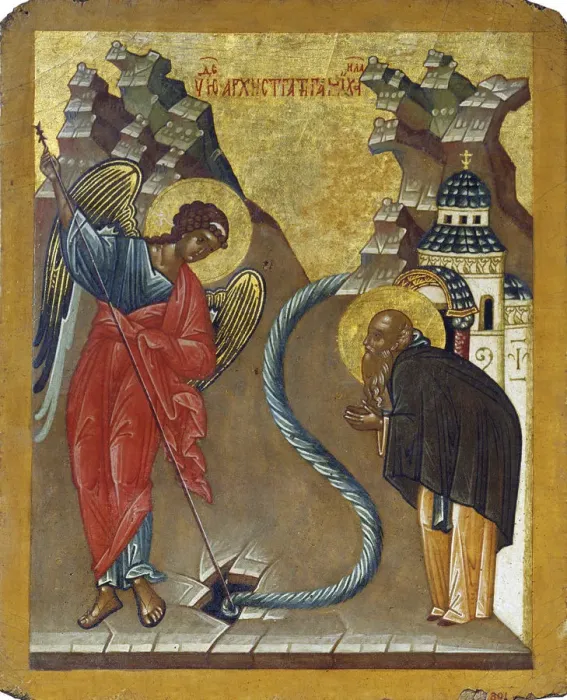 Framed Print : The Miracle of the Archangel Michael at Chonae, late 15th century Framed Print : The Miracle of the Archangel Michael at Chonae, late 15th century