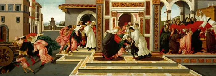 Framed Print : Last Miracle and the Death of Saint Zenobius, c. 1500. Artist: Botticelli, Sandro (1445-1510) Framed Print : Last Miracle and the Death of Saint Zenobius, c. 1500. Artist: Botticelli, Sandro (1445-1510)