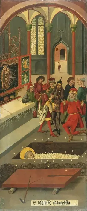Framed Print : The Miracle of the Hosts at the Tomb of Saint John the Evangelist, 1478. Creator: Gabriel Malesskircher Framed Print : The Miracle of the Hosts at the Tomb of Saint John the Evangelist, 1478. Creator: Gabriel Malesskircher