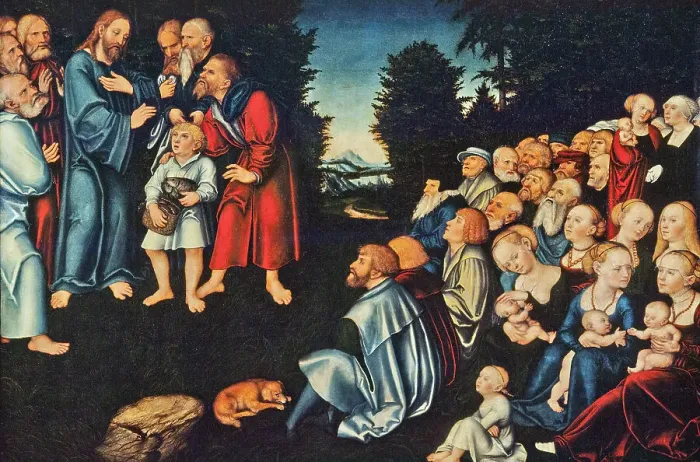Framed Print : The miracle of the five loaves and two fish. Creator: Lucas Cranach the Elder Framed Print : The miracle of the five loaves and two fish. Creator: Lucas Cranach the Elder