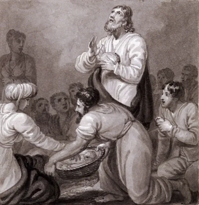 Framed Print : The Miracle of the Loaves and Fishes, c1810-c1844. Artist: Henry Corbould Framed Print : The Miracle of the Loaves and Fishes, c1810-c1844. Artist: Henry Corbould