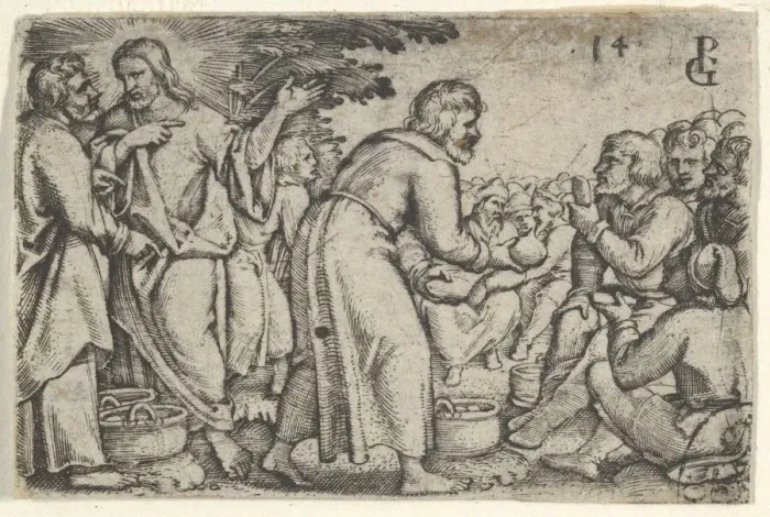 Framed Print : The Miracle of the Loaves and the Fishes, from The Story of Christ, 1534-35 Framed Print : The Miracle of the Loaves and the Fishes, from The Story of Christ, 1534-35