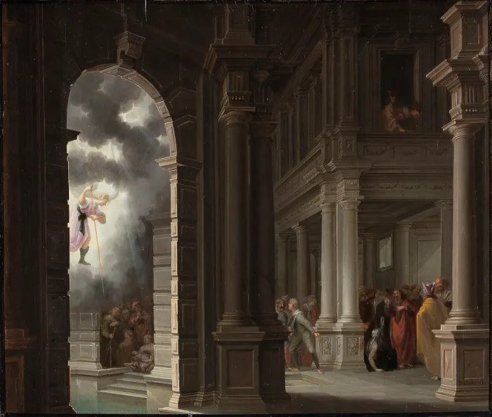 Framed Print : The Miracle at the Pool of Bethesda, 1637. Creator: Delen, Dirck van (1605-1671) Framed Print : The Miracle at the Pool of Bethesda, 1637. Creator: Delen, Dirck van (1605-1671)