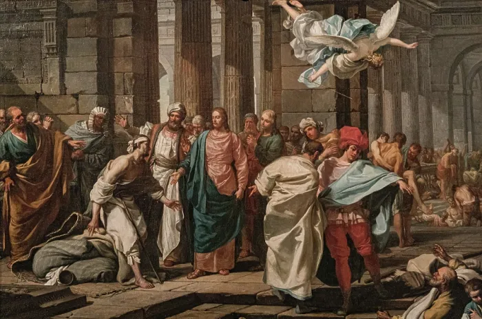 Framed Print : The Miracle at the Pool of Bethesda, 1761. Creator: Ferrari, Pietro Melchiorre (1735-1787) Framed Print : The Miracle at the Pool of Bethesda, 1761. Creator: Ferrari, Pietro Melchiorre (1735-1787)
