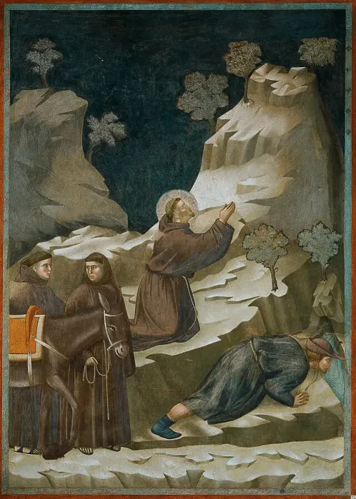 Framed Print : Miracle of the Spring (from Legend of Saint Francis), 1295-1300. Creator: Giotto di Bondone (1266-1377)