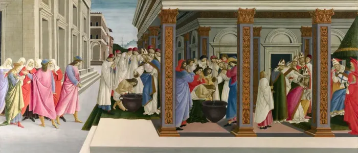 Framed Print : Three Miracles of Saint Zenobius, c. 1500. Artist: Botticelli, Sandro (1445-1510)