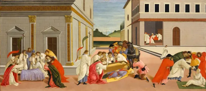Framed Print : Three Miracles of Saint Zenobius, ca. 1500. Creator: Sandro Botticelli Framed Print : Three Miracles of Saint Zenobius, ca. 1500. Creator: Sandro Botticelli