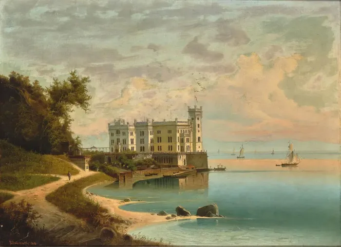 Framed Print : Miramare Castle at Trieste, 1868. Creator: Jankowski, Johann Wilhelm (1825-1870) Framed Print : Miramare Castle at Trieste, 1868. Creator: Jankowski, Johann Wilhelm (1825-1870)