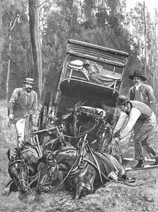 Framed Print : Mired -- Travelling under difficulties in Tasmania, 1890. Creator: Unknown. Mired -- Travelling under difficulties in Tasmania, 1890. Creator: Unknown Framed Print : Mired -- Travelling under difficulties in Tasmania, 1890. Creator: Unknown. Mired -- Travelling under difficulties in Tasmania, 1890. Creator: Unknown