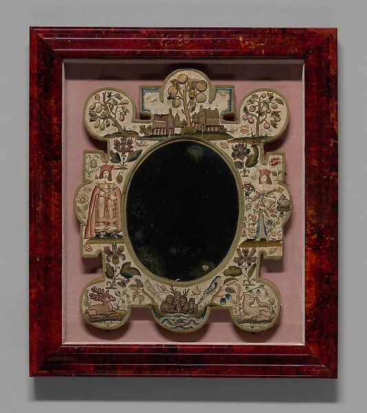 Mirror Depicting King Charles II and Queen Catherine of Braganza, England, 17th century