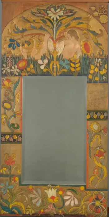 Framed Print : Mirror frame decorated with plants, flowers and two women figures, 1908. Artist: Bernard, Emile (1868-1941) Framed Print : Mirror frame decorated with plants, flowers and two women figures, 1908. Artist: Bernard, Emile (1868-1941)