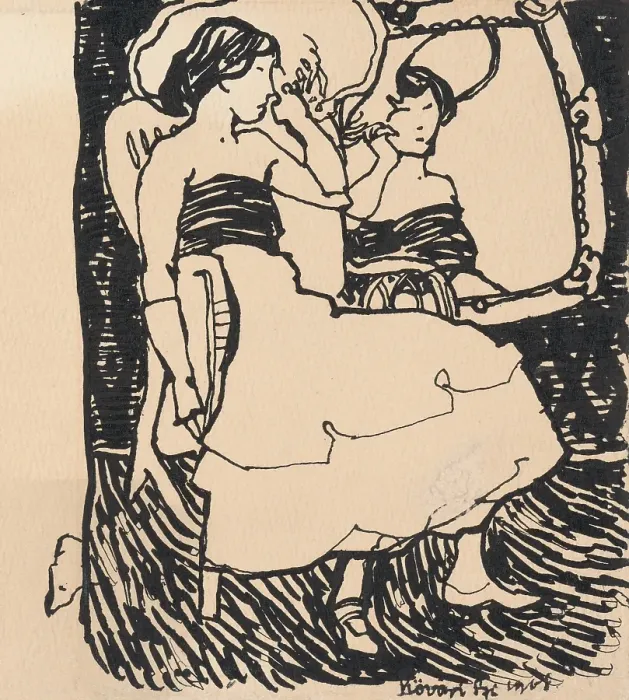 Framed Print : In front of mirror III. 1908. Creator: Konstantin Kovari-Kacmarik Framed Print : In front of mirror III. 1908. Creator: Konstantin Kovari-Kacmarik