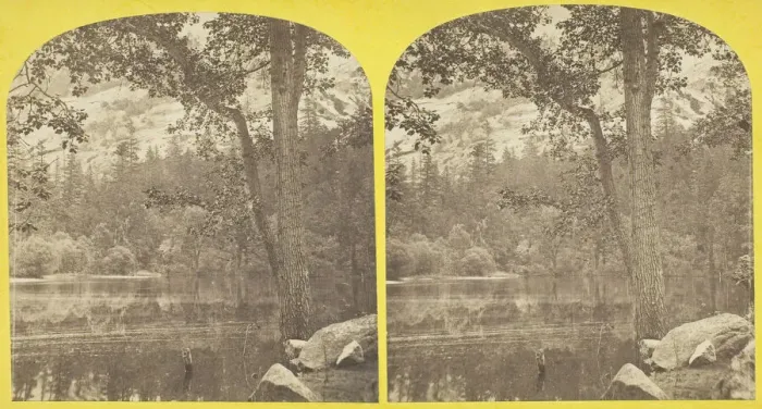 Framed Print : Mirror Lake A, late 19th century. Creator: Andrew Joseph Russell Framed Print : Mirror Lake A, late 19th century. Creator: Andrew Joseph Russell