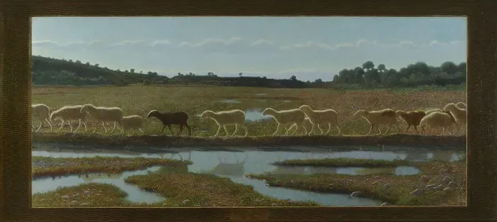Framed Print : Mirror of life. And what the first did, the others also do. (Lo specchio della vita... 1895-1898. Creator: Pellizza da Volpedo, Giuseppe (1868-1907) Framed Print : Mirror of life. And what the first did, the others also do. (Lo specchio della vita... 1895-1898. Creator: Pellizza da Volpedo, Giuseppe (1868-1907)