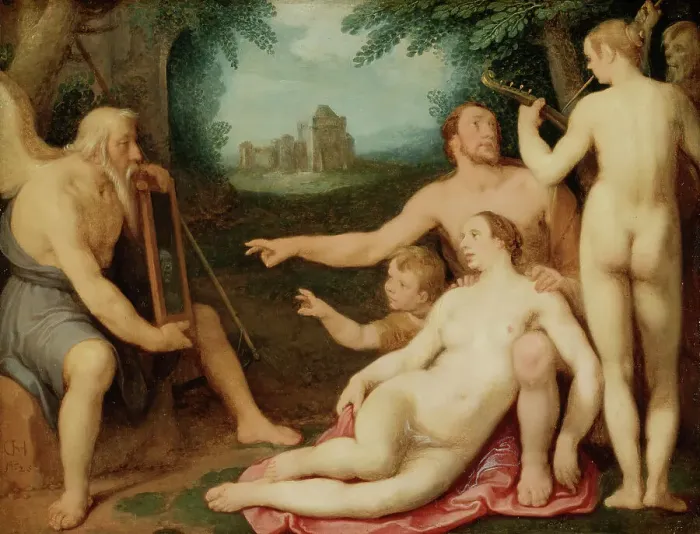Framed Print : The Mirror of Time, 1628. Creator: Cornelis Cornelisz van Haarlem Framed Print : The Mirror of Time, 1628. Creator: Cornelis Cornelisz van Haarlem