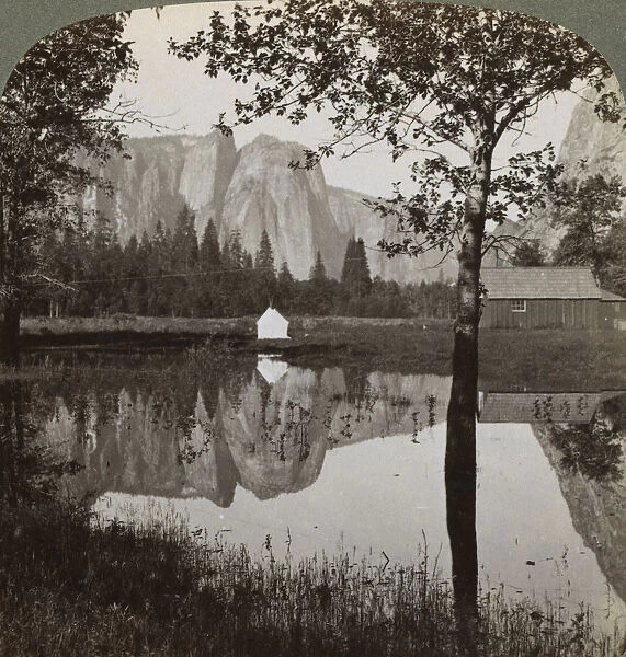 Mirror view of Cathedral Rocks, Yosemite Valley, California, USA, 1902. Artist: Underwood & Underwood