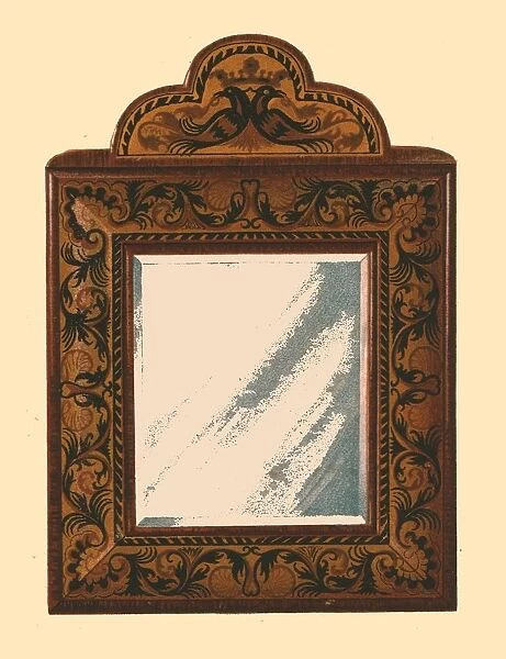 Mirror with walnut frame with inlaid marquetry, 1905. Artist: Shirley Slocombe