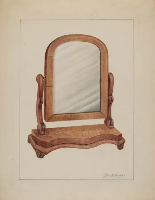 Framed Print : Mirror with Wood Base, c. 1937. Creator: Thomas Holloway Framed Print : Mirror with Wood Base, c. 1937. Creator: Thomas Holloway