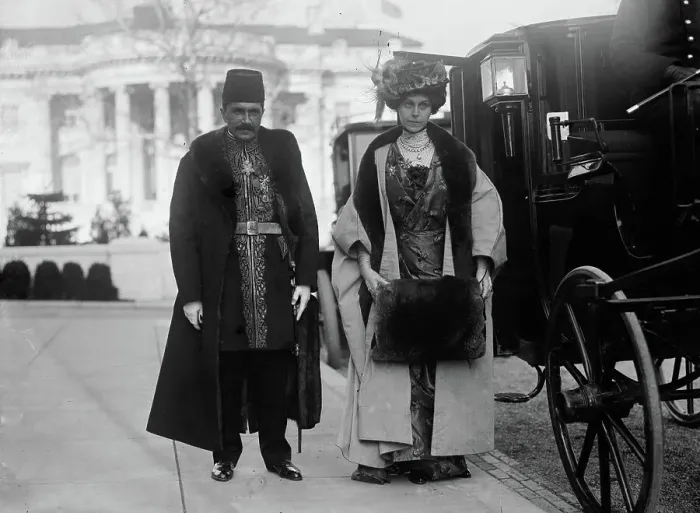 Framed Print : Mirza Ali Kuli Khan & wife, 1913. Creator: Bain News Service Framed Print : Mirza Ali Kuli Khan & wife, 1913. Creator: Bain News Service