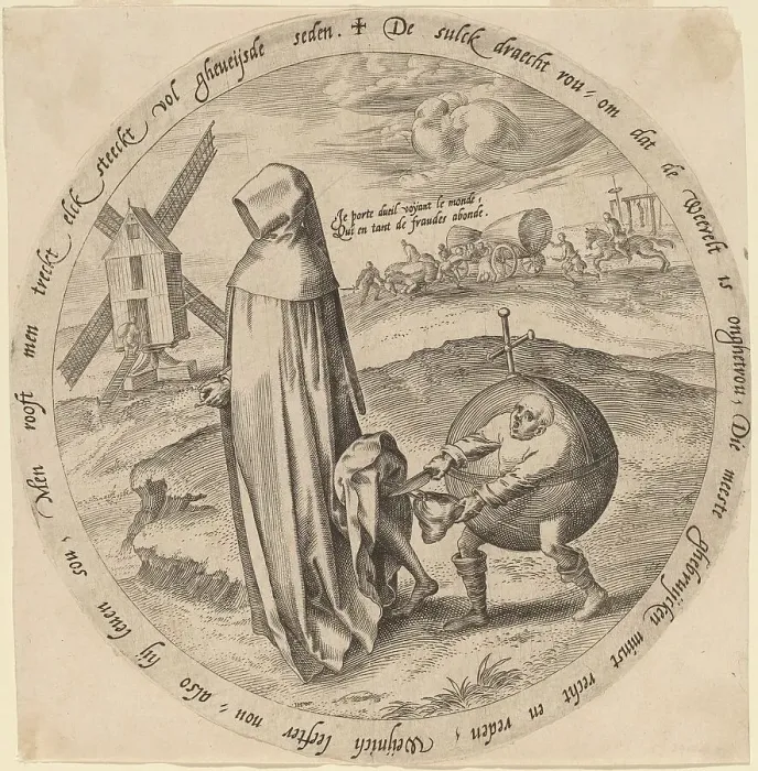 Framed Print : The Misanthrope Robbed by the World, c. 1568. Creator: Hieronymous Wierix Framed Print : The Misanthrope Robbed by the World, c. 1568. Creator: Hieronymous Wierix