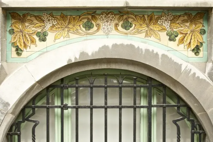 Framed Print : Miscellaneous Brussels art nouveau details, Belgium, c2014-c2017. Artist: Alan John Ainsworth