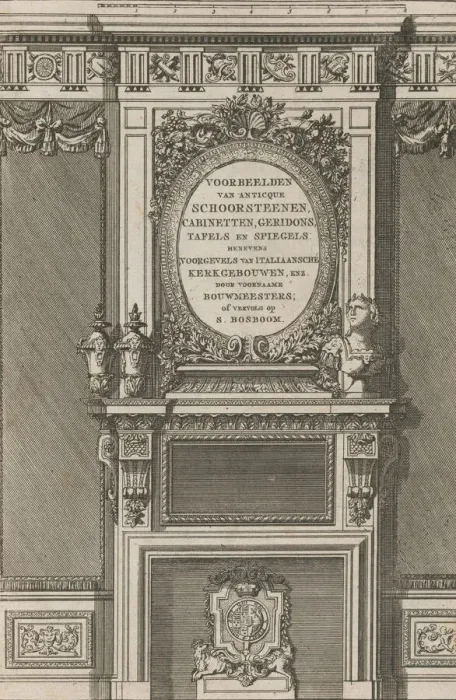 Framed Print : Miscellany of 17th-century Ornament Print Series: Examples of Antique Chimneypieces, Cabin... 1786. Creator: Jan Barend Elwe Framed Print : Miscellany of 17th-century Ornament Print Series: Examples of Antique Chimneypieces, Cabin... 1786. Creator: Jan Barend Elwe